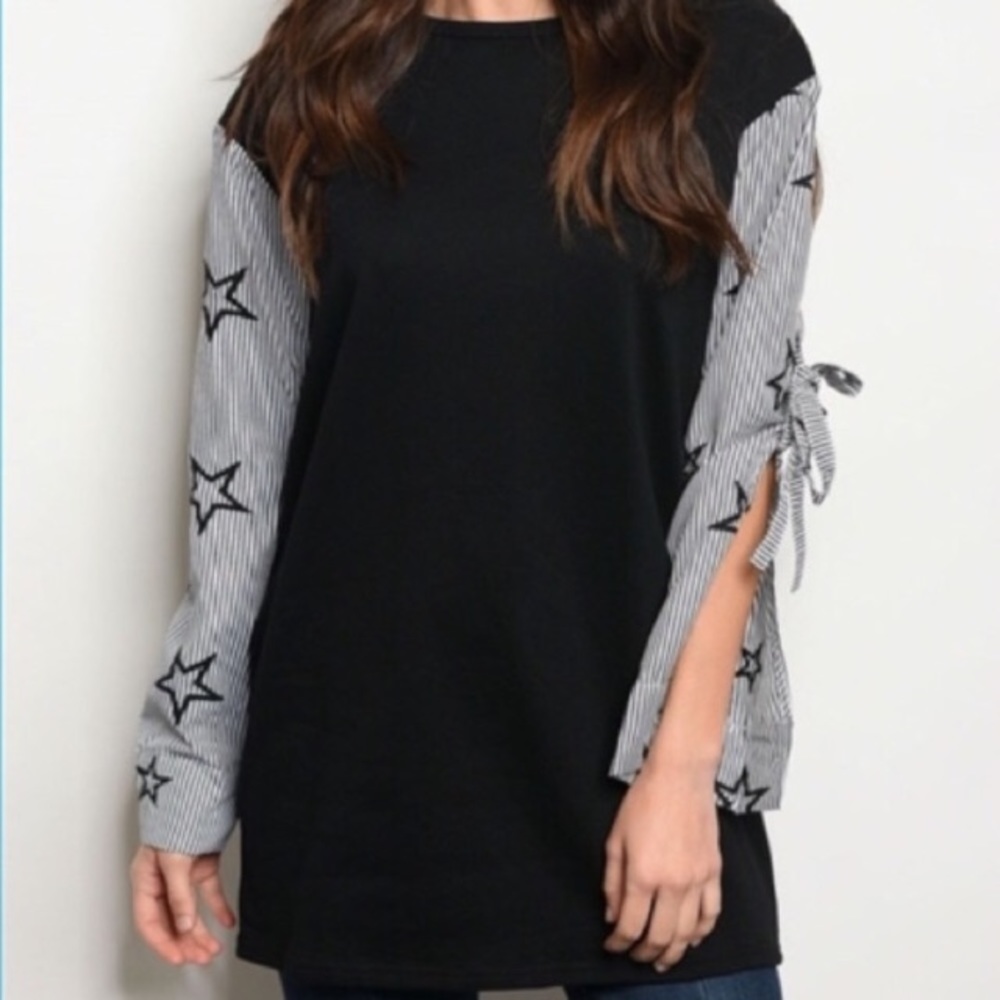 INA Long Sleeve Blouse Stars Stripes Black Medium NWT
